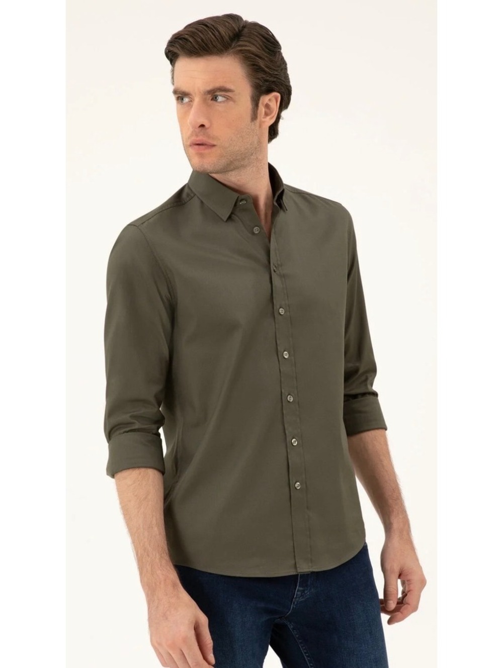 Cacharel NWT Men's Slim Fit Olive Green Button-Up Shirt Size S